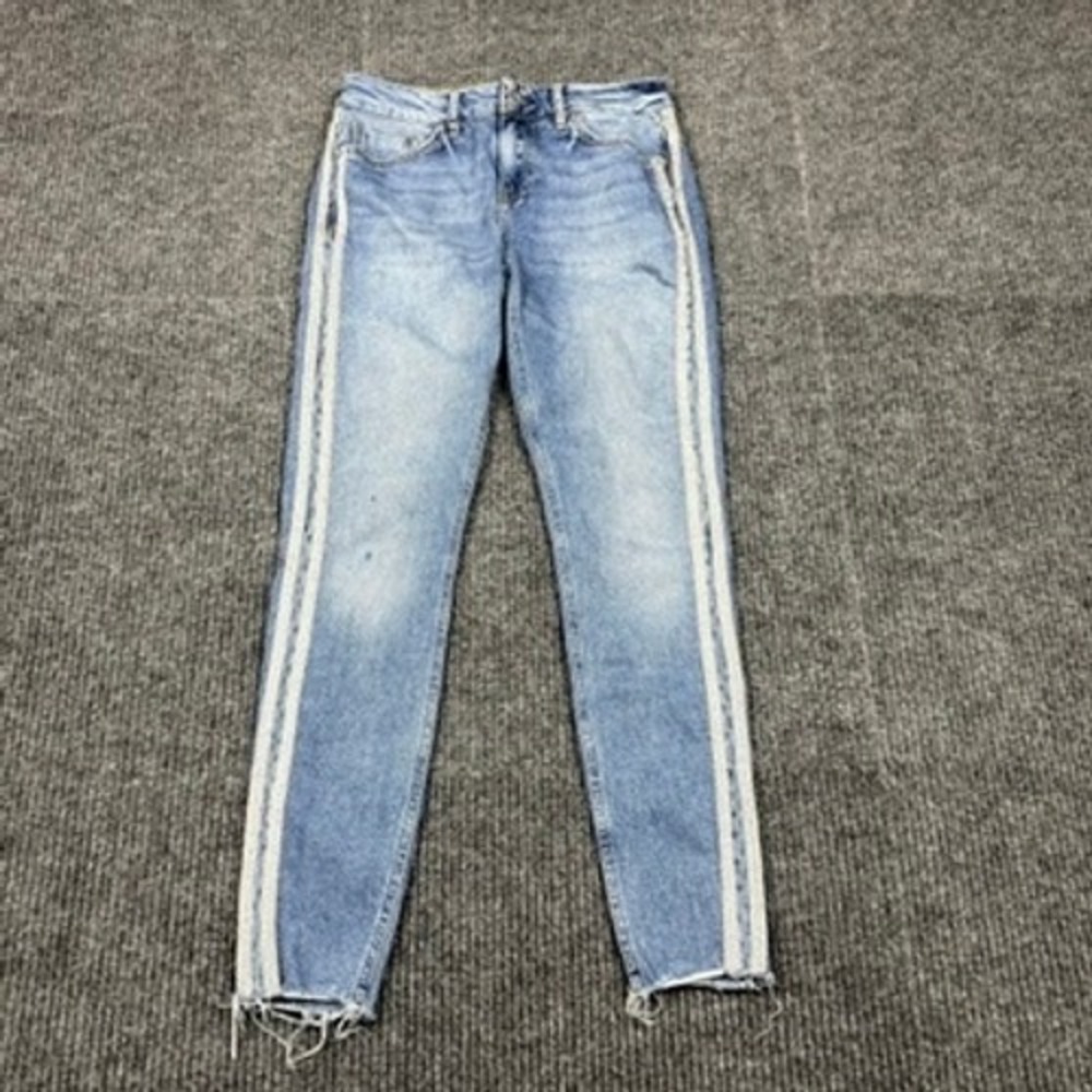 Pilcro and the Letterpress Anthropologie Silver Stripe Skinny Jeans Size 26x26.5